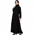 A-line abaya with piping at sleeves-Black-white